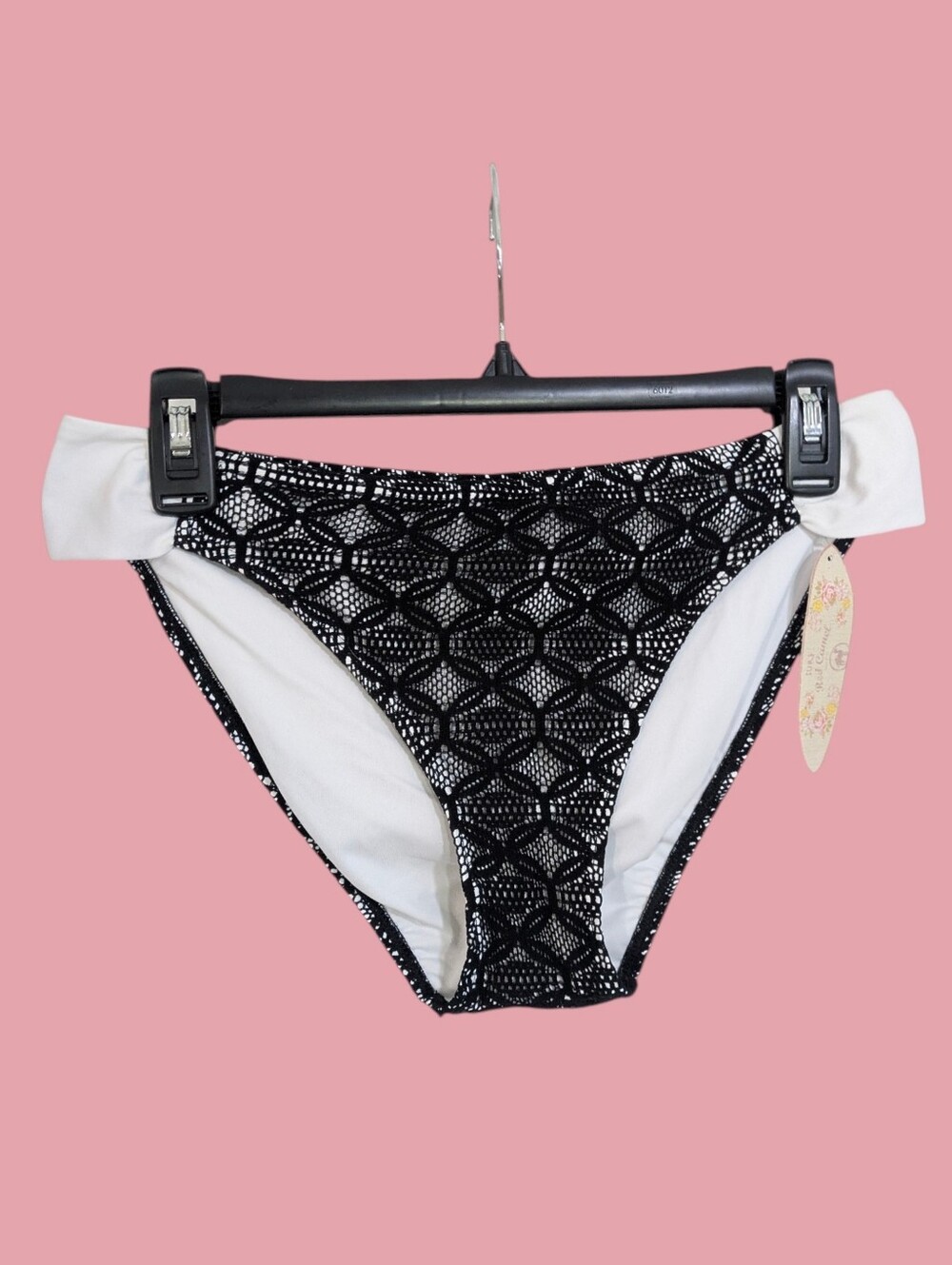 NEW Red Camel Black & White Crochet Lace Hipster Bikini Bottom - Size Large